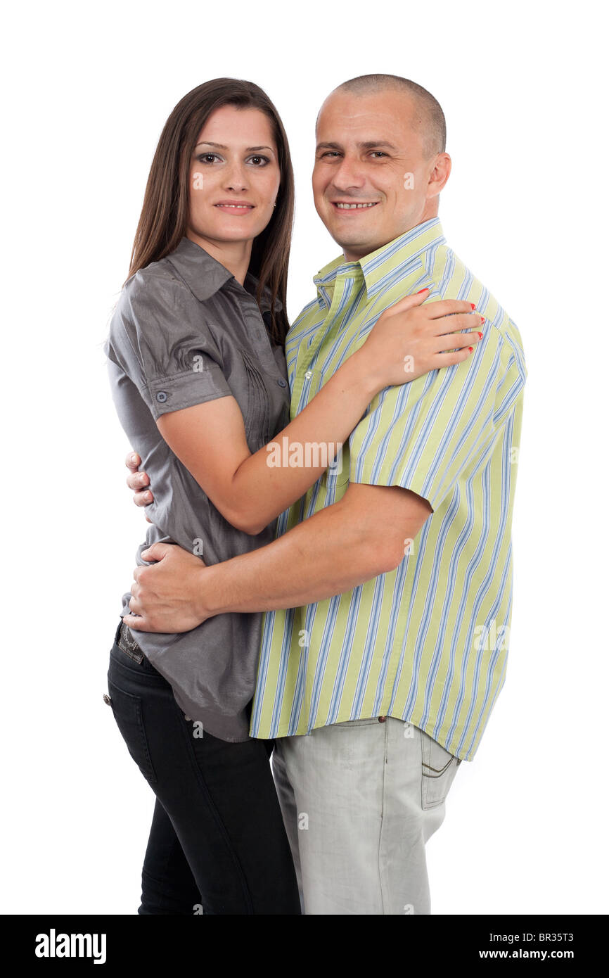 Portrait of a young happy couple isolated on white background Stock ...