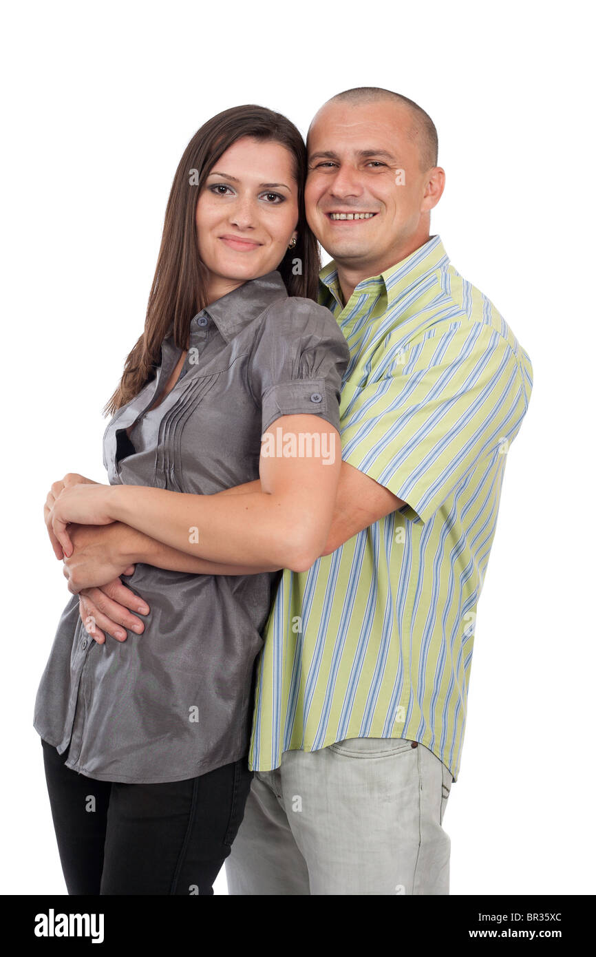 Portrait of a young happy couple isolated on white background Stock ...