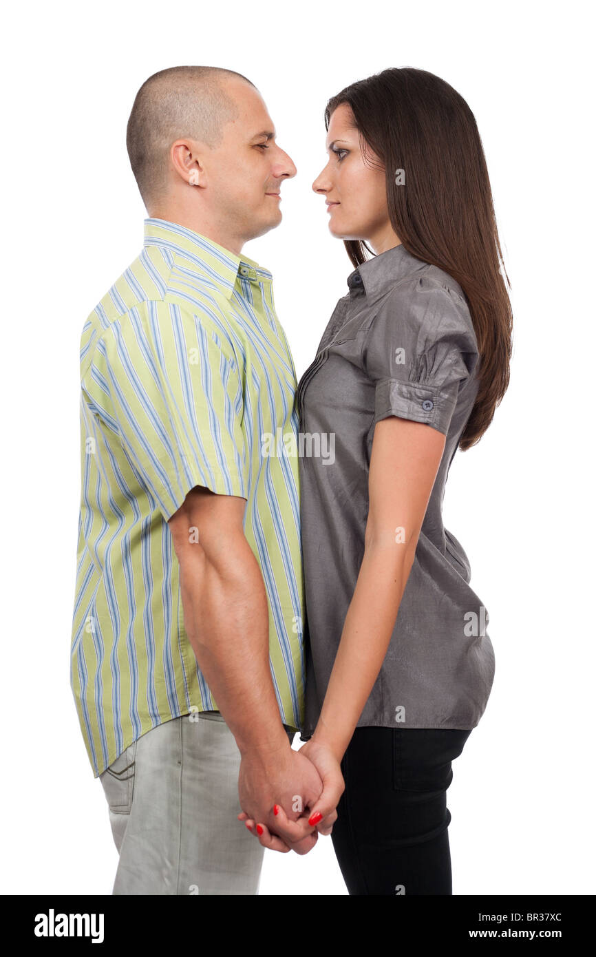Portrait of a young happy couple isolated on white background Stock ...
