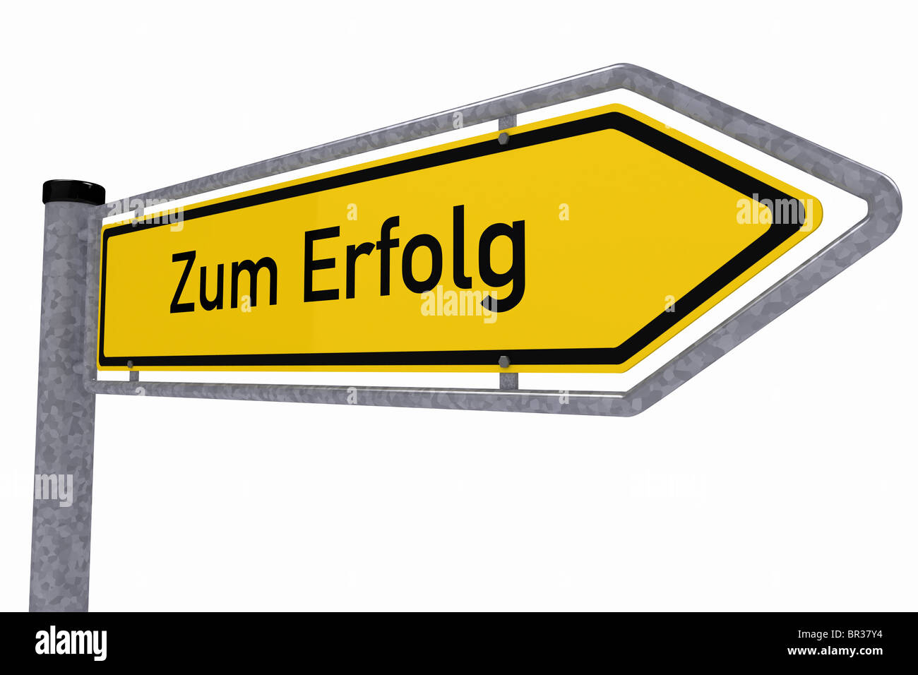 German traffic sign showing the direction to success over white background Stock Photo
