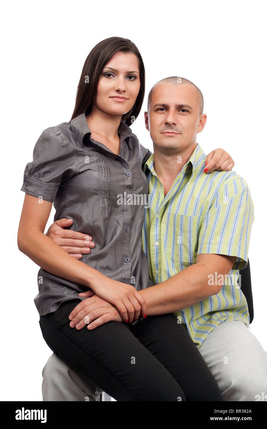 Portrait of a young happy couple isolated on white background Stock ...