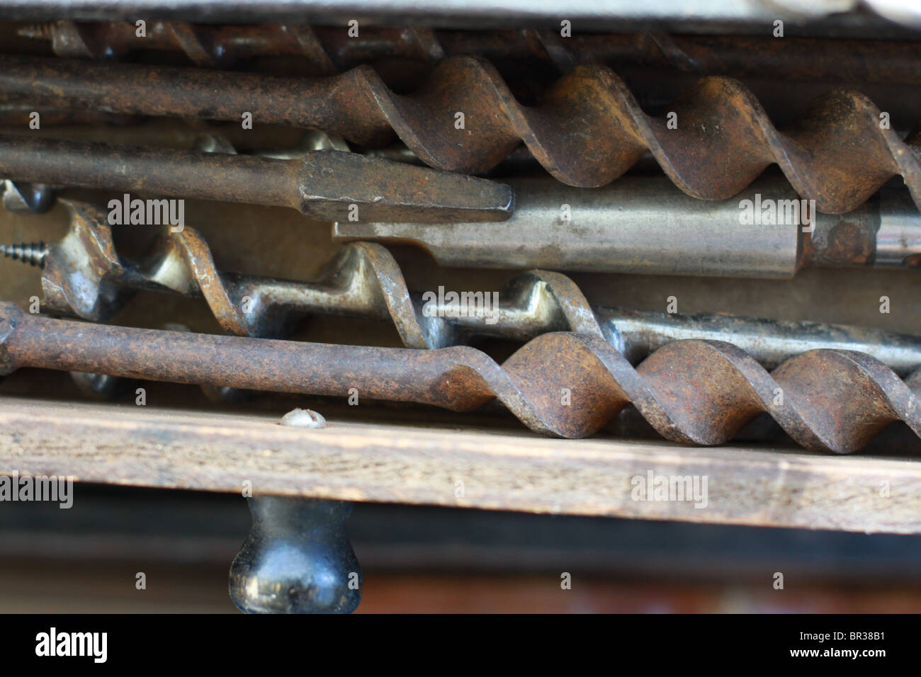 Old drill bits in an old tool box Stock Photo Alamy