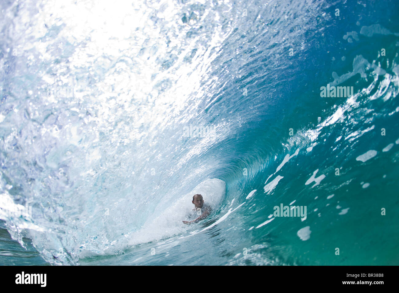 bodysurfing, body-surfing, body surfing Hawaii Stock Photo