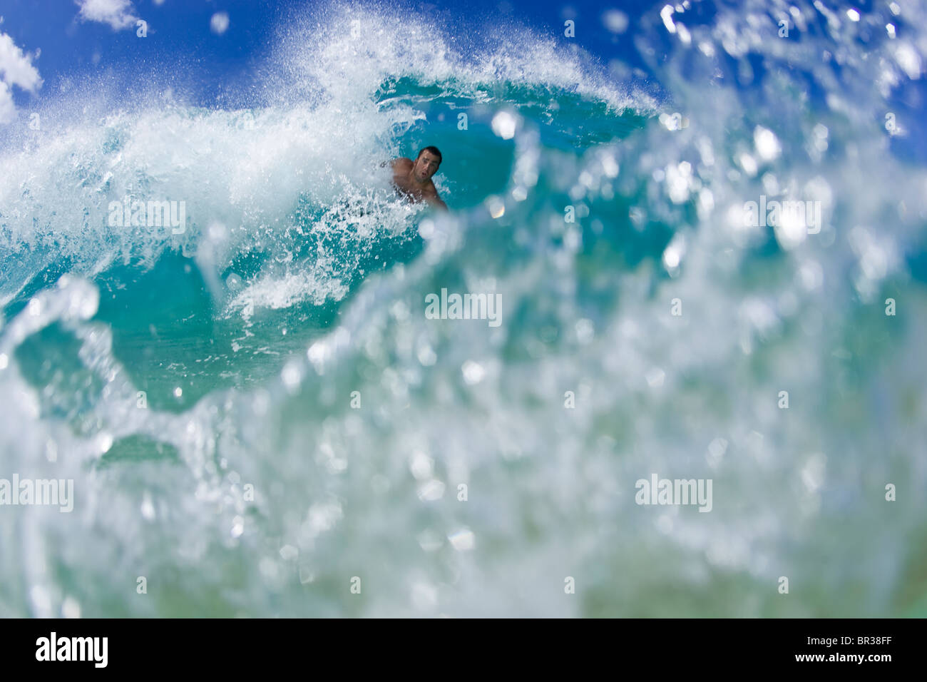 body surfing in Hawaii Stock Photo