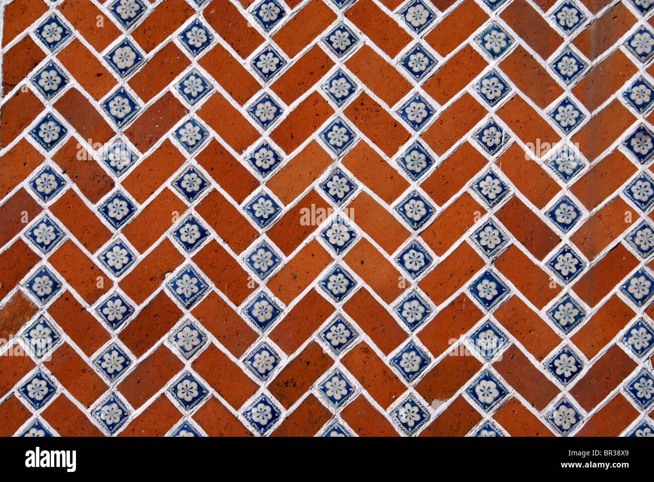 Talavera tiles on a building facade the city of Puebla, Mexico. The historical center of Puebla is a UNESCO World Heritage Site. Stock Photo