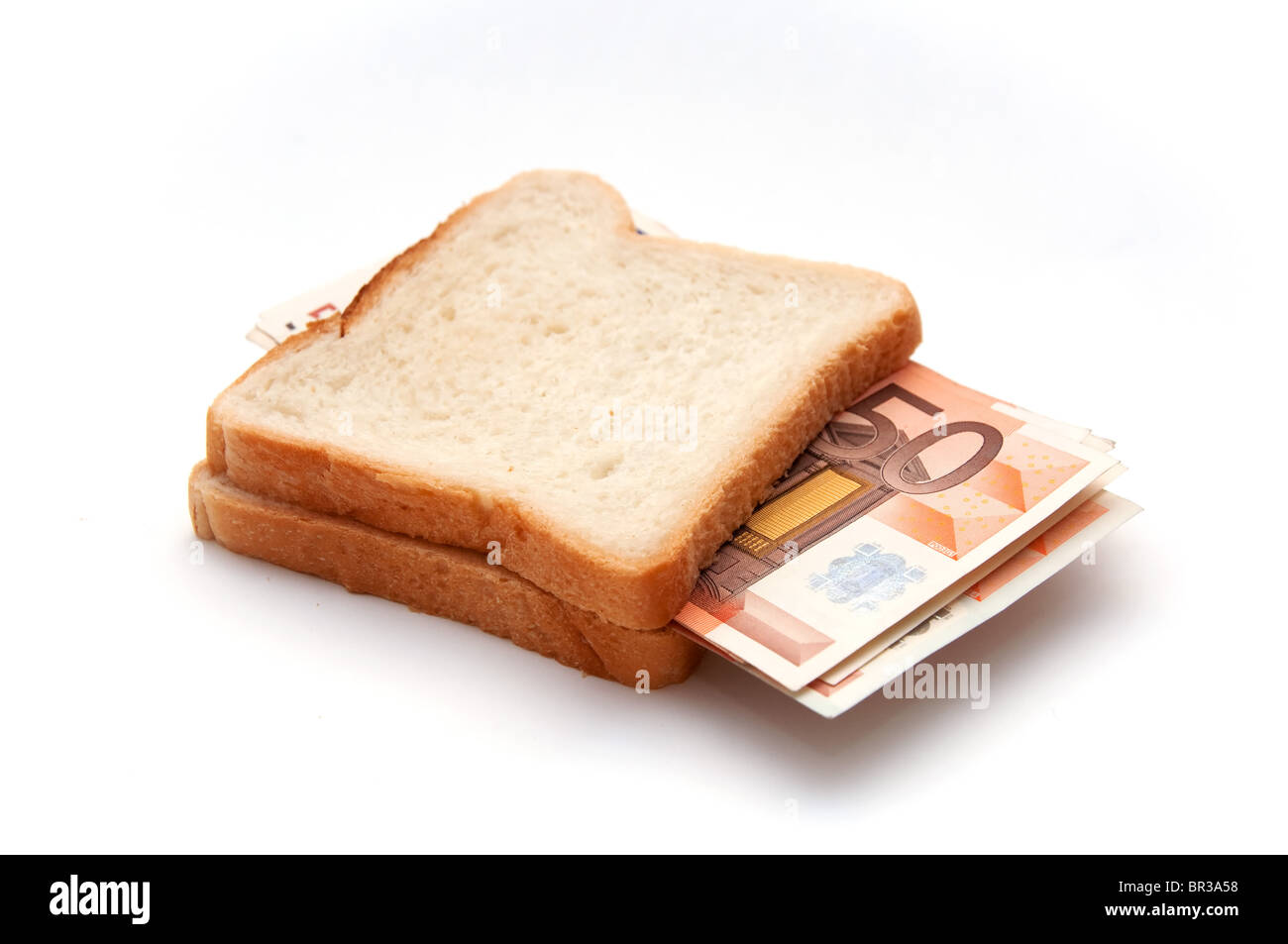 Few 50 euro banknotes in toast sandwich Stock Photo