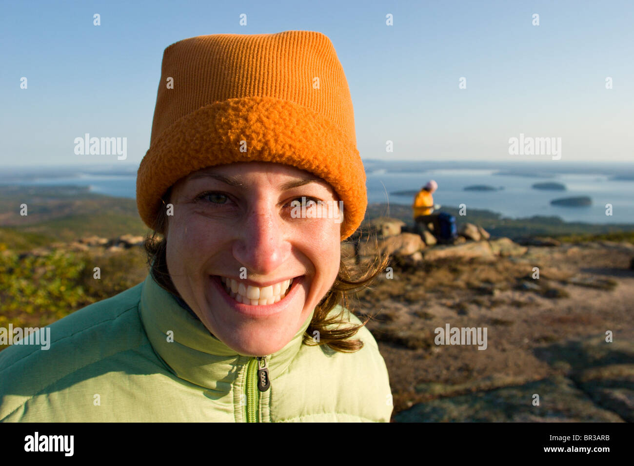 Two young women hiking in Acadia National Park. Bar Harbor, Maine Stock