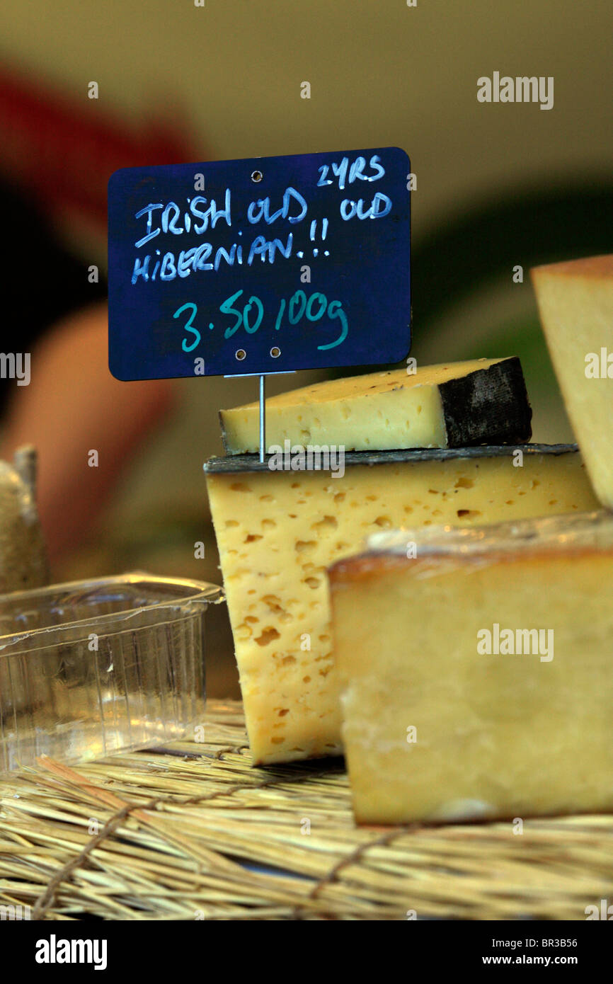 Two years old Old Hibernian Irish Cheese on sale at a stall at the Leamington Spa Food Festival, 2010 Stock Photo