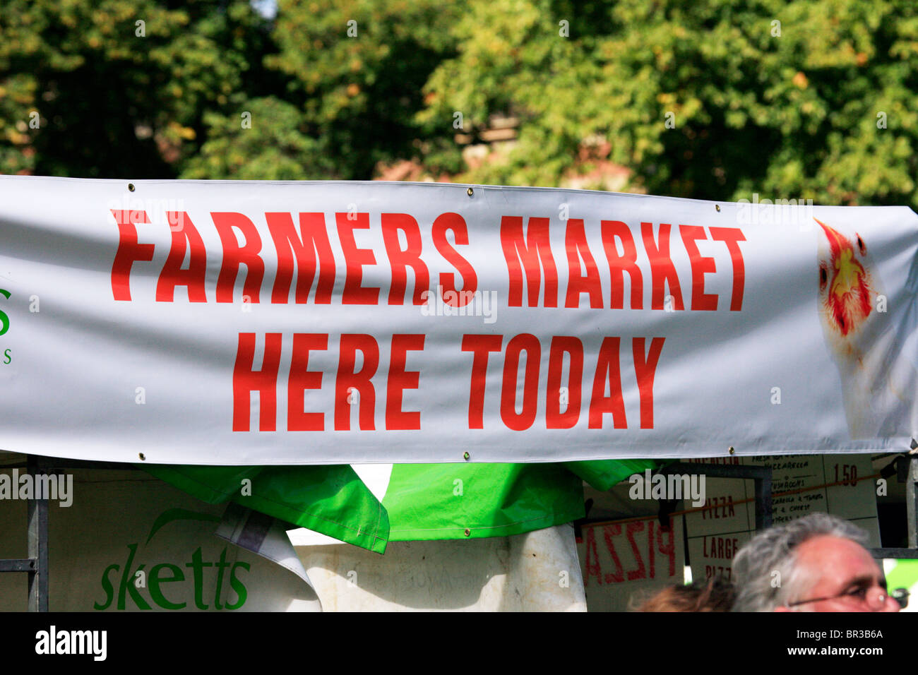 Farmers Market Here Today Sign at the Leamington Spa Food Festival, 2010 Stock Photo