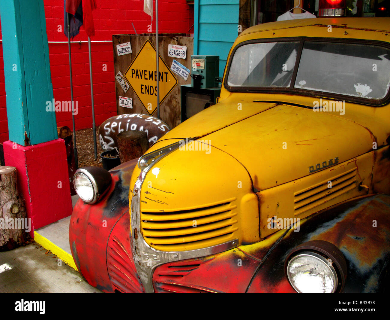 Vintage car on Old Route 66 Stock Photo