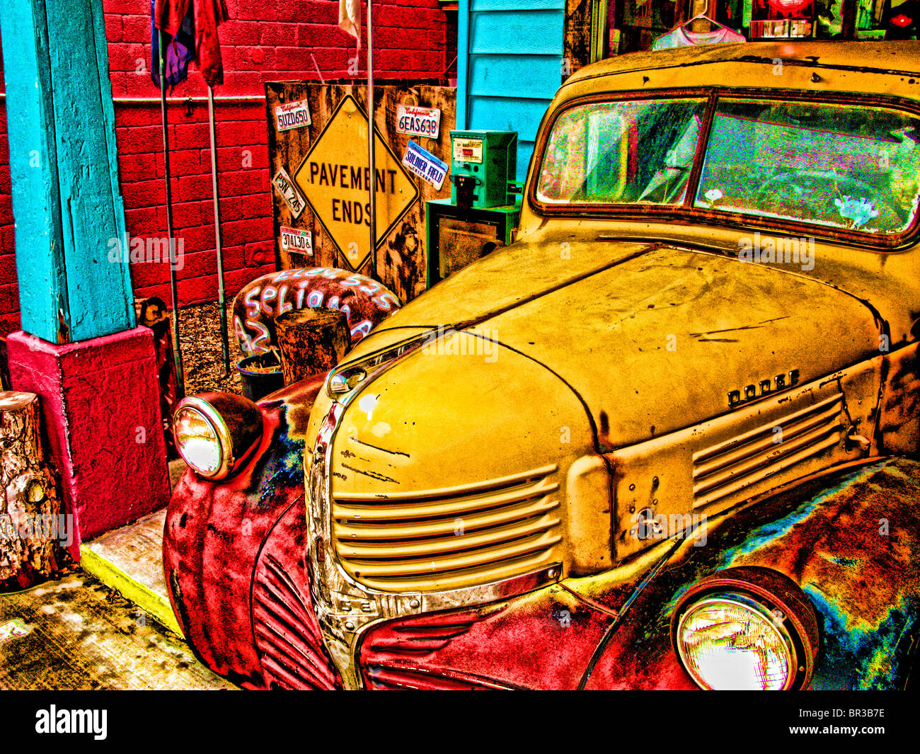 Vintage car on Old Route 66 Stock Photo