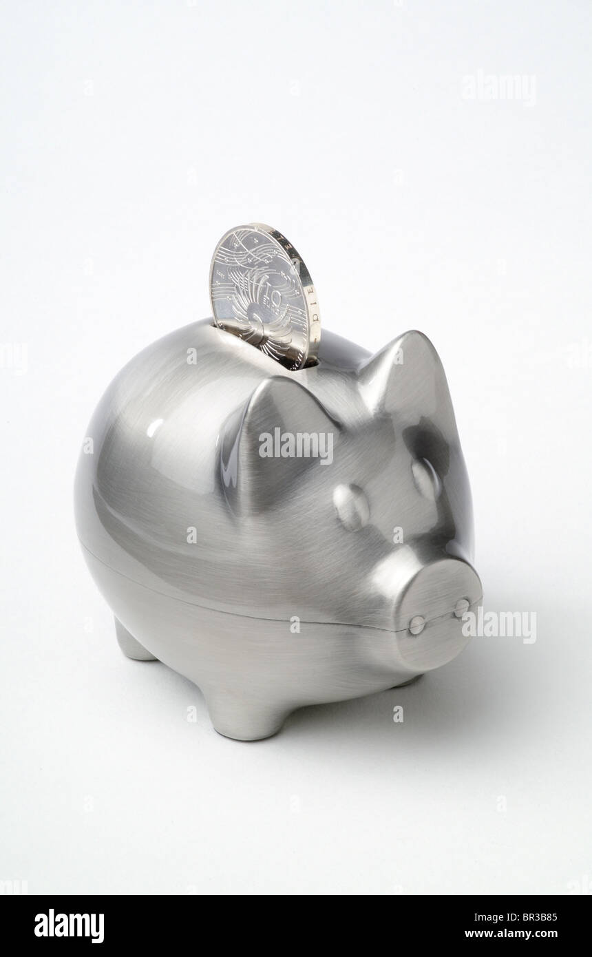 Silver piggy bank Stock Photo