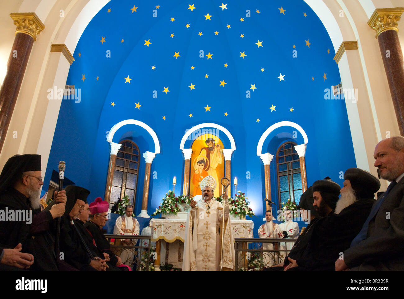 Mass in the syrian church of Bethlehem by the Patriarch of Antioch of the Syriac catholic church Ignace Joseph III Younan Stock Photo