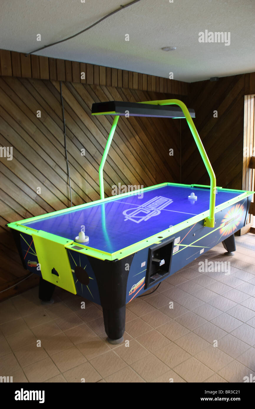 air hockey table hotel game room Stock Photo