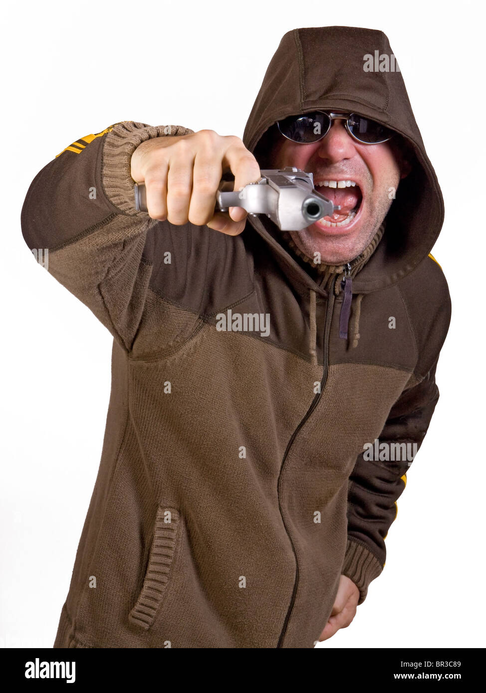 man in a hood with gun Stock Photo - Alamy