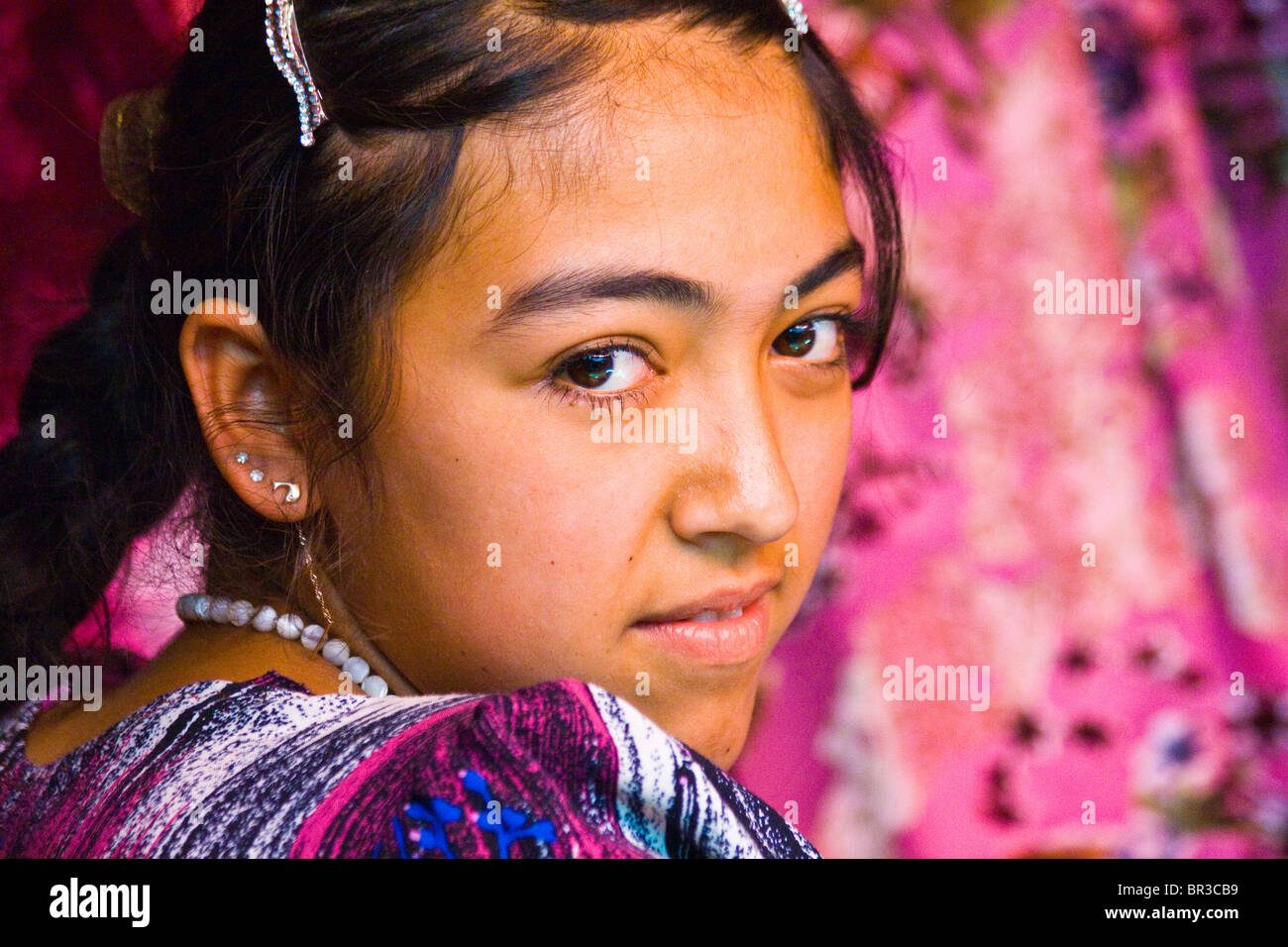 Girl in the Bazaar in Samarkand, Uzbekistan Stock Photo