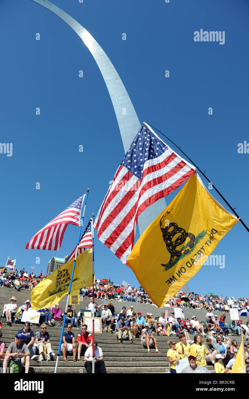 SAINT LOUIS, MISSOURI - SEPTEMBER 12: Rally of the Tea Party in Downtown Saint Louis under the Arch, on September 12, 2010 Stock Photo