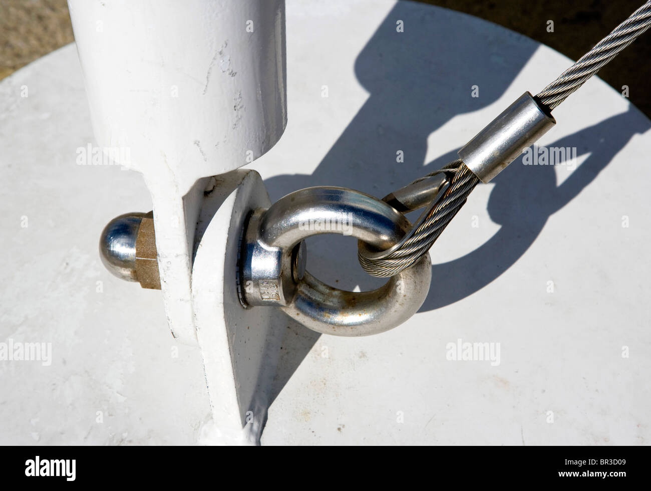 Steel Nut and Ring Securing Cable Stock Photo