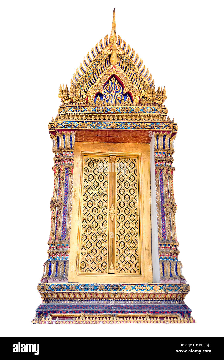 window in the Temple of the Reclining Buddha, Thailand Stock Photo