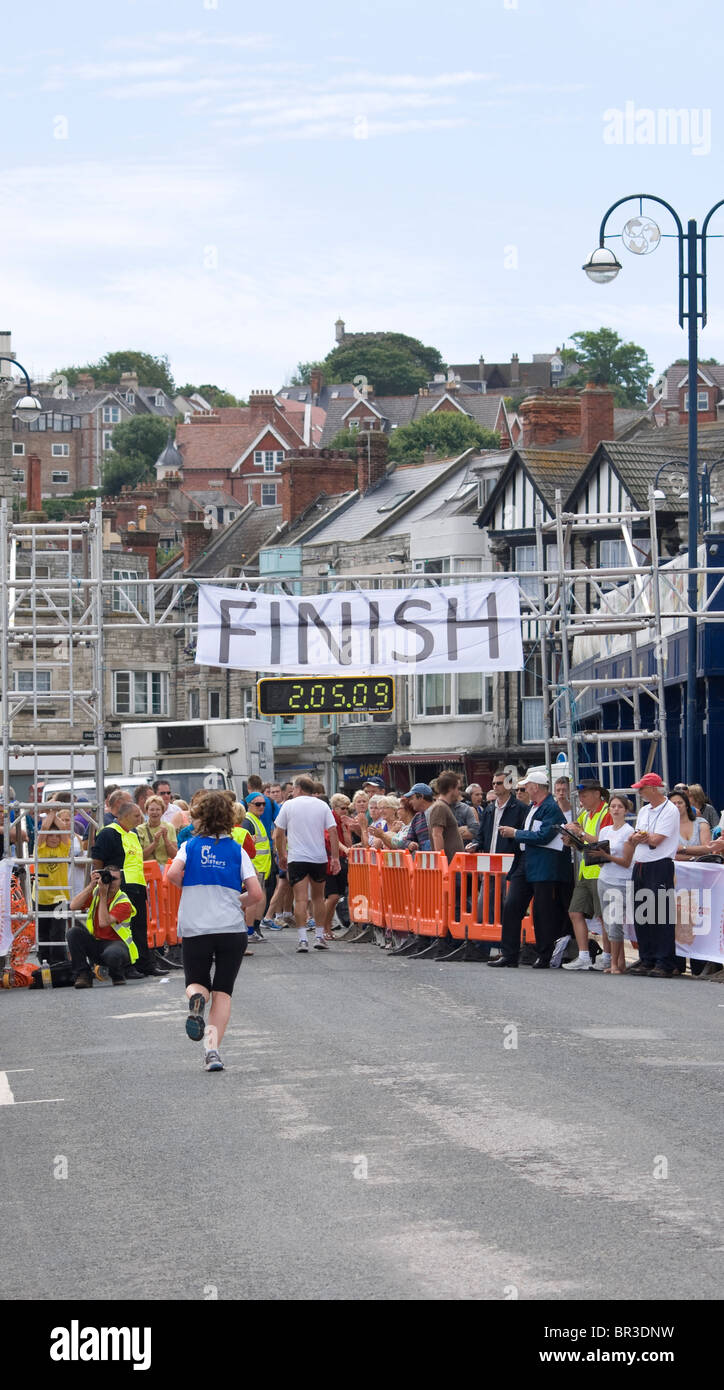 The finishing line of the Swanage half Marathon Stock Photo