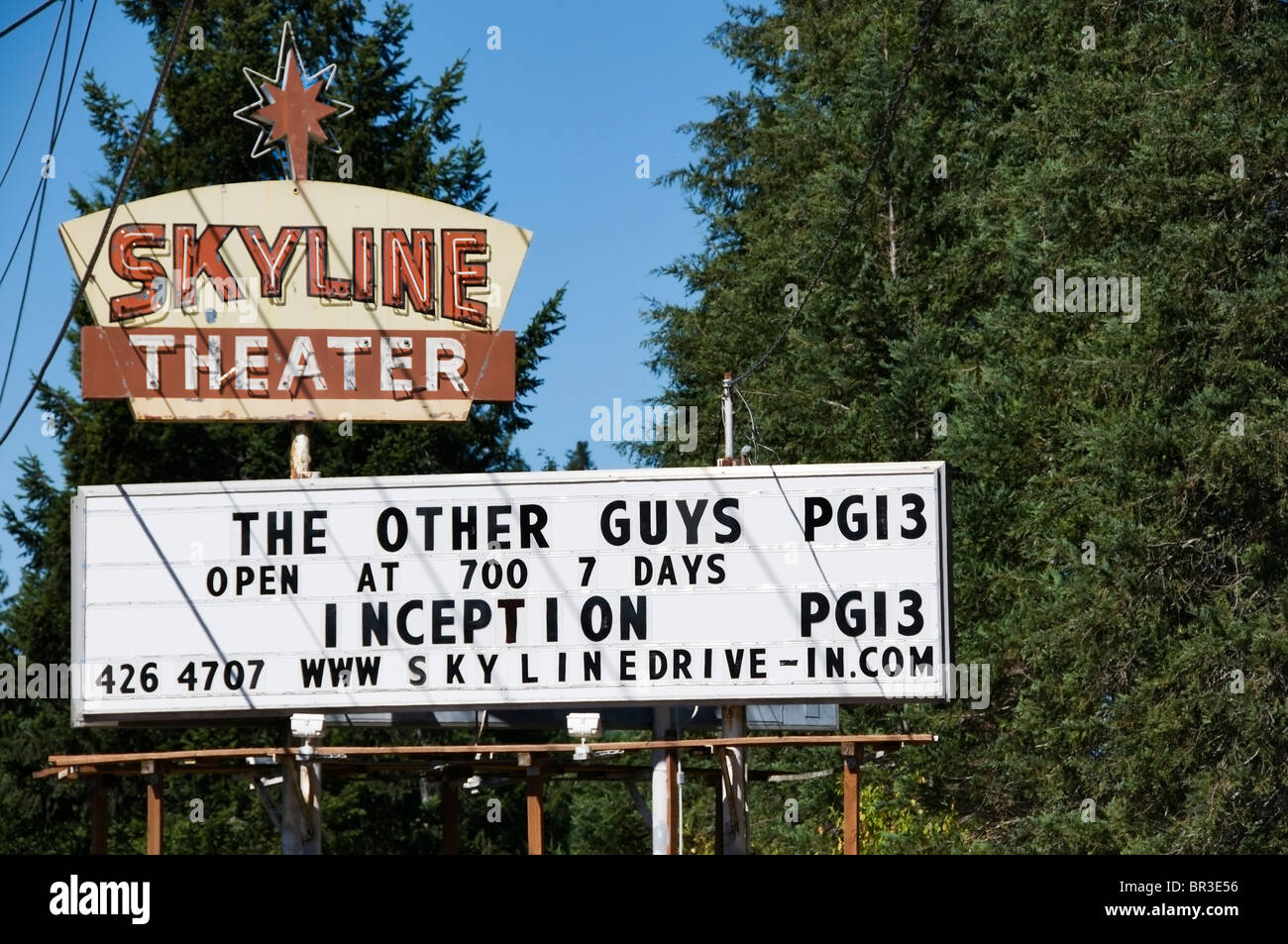 Billboard advertising the current movie playing at the oldfashioned
