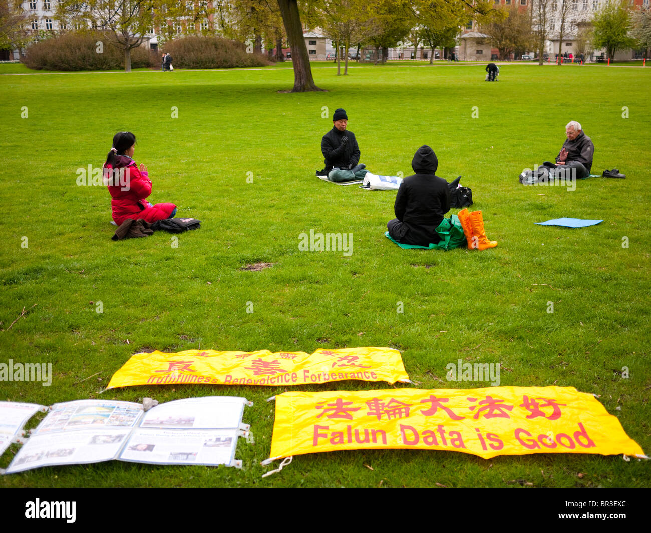 Falun Gong aka Falun Dafa Practitioners in Copenhagen park Stock Photo
