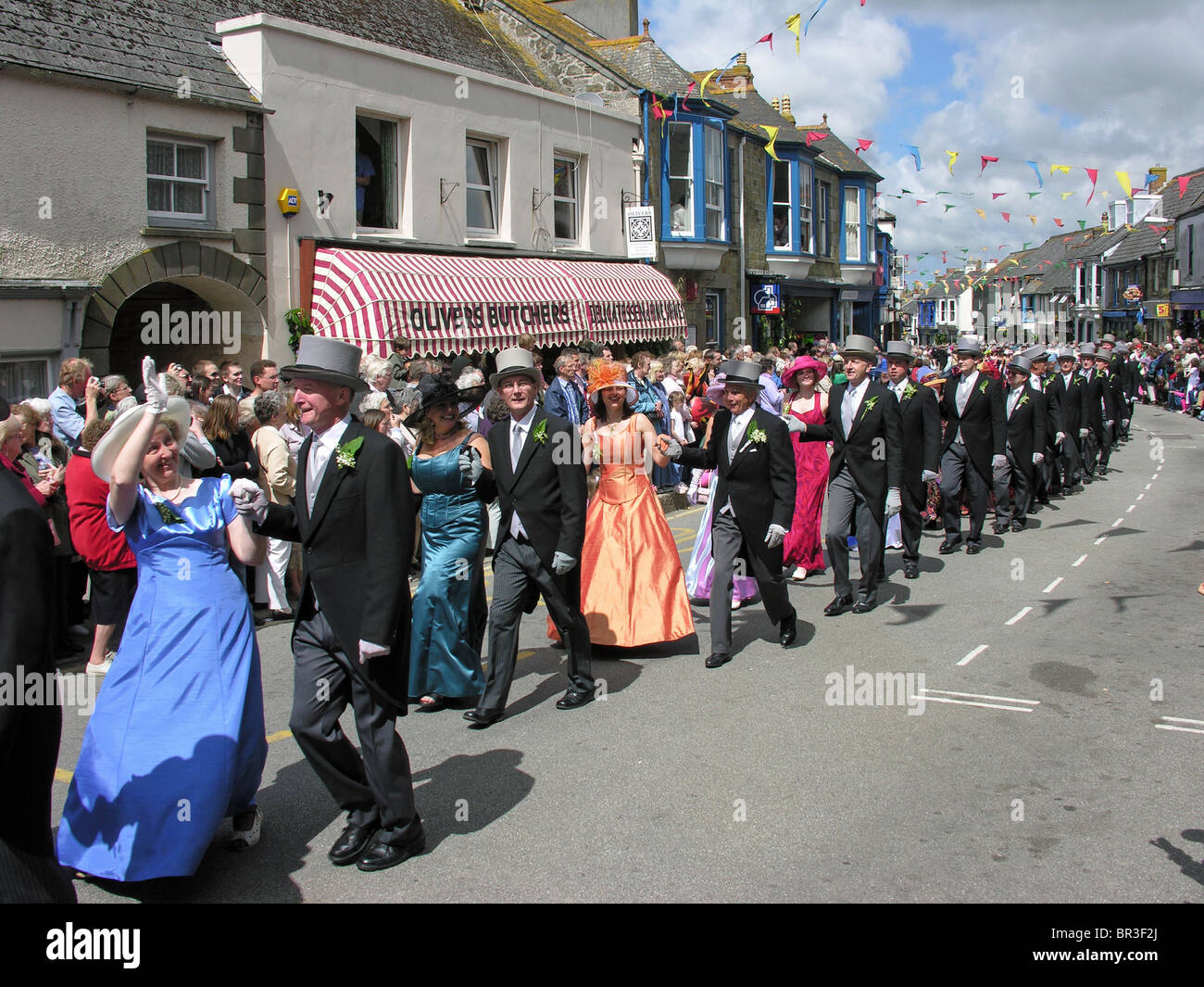 Dancers taking part in the Midday Dance at Helston Flora Day, Cornwall Stock Photo