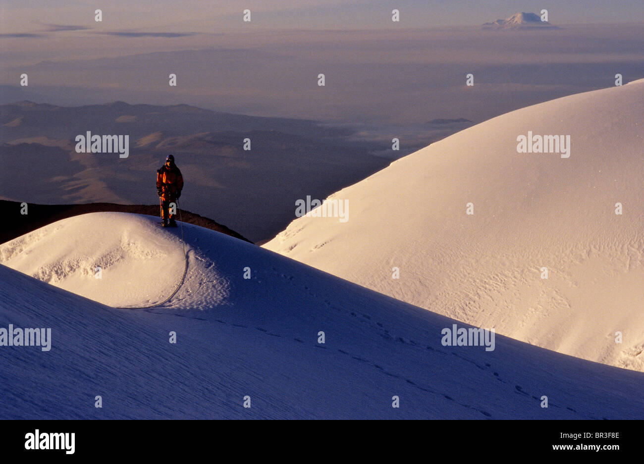 Climbers nearing the summit of Cotopaxi. Ecuador. Stock Photo