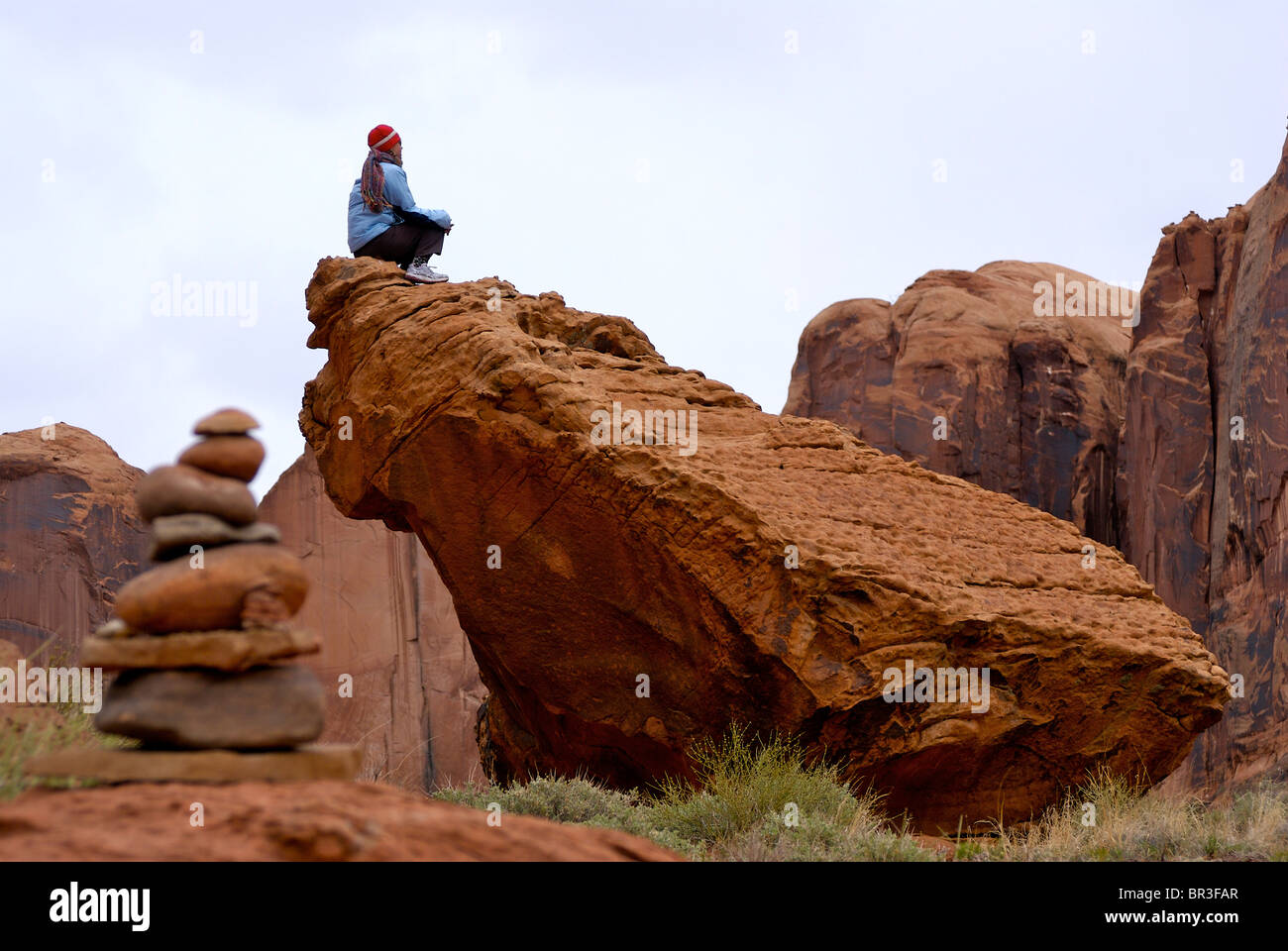 A woman takes in the views of Kane Creek, Utah. Stock Photo
