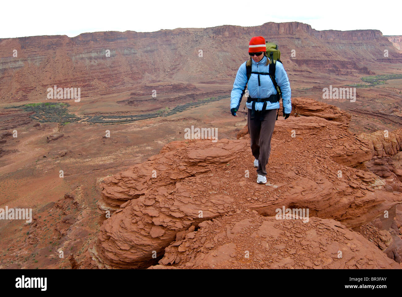 A woman hiking on Hurrah Pass, Utah. Stock Photo