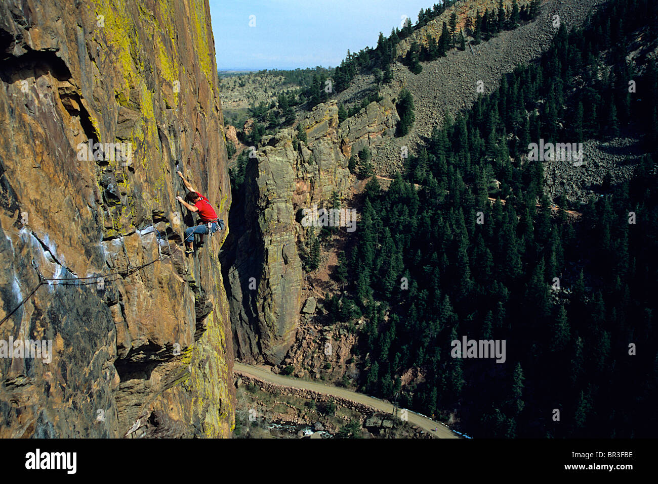 A man rock climbing in Eldorado Canyon, Colorado Stock Photo Alamy