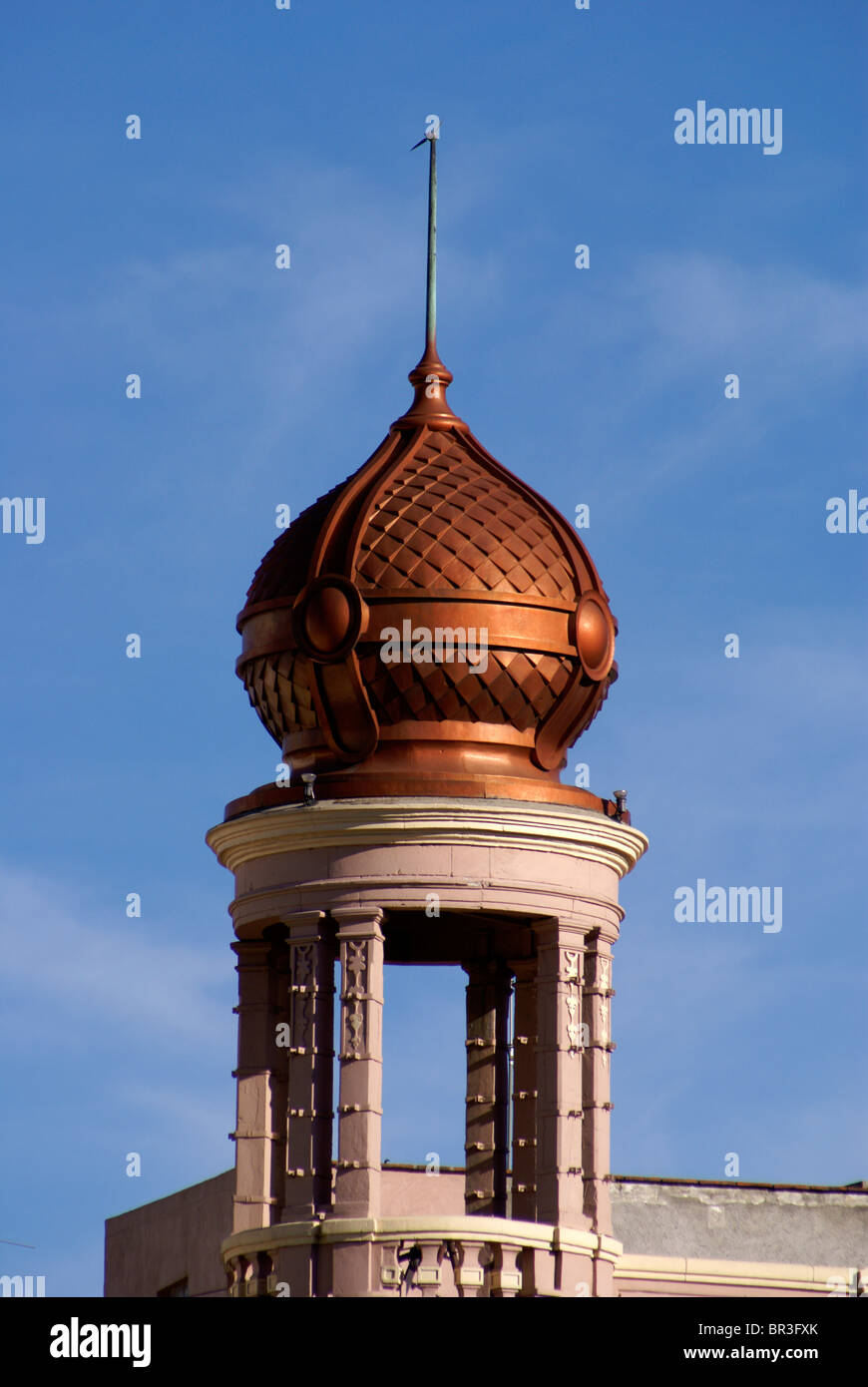 Moorish copper tower in the city of Puebla, Mexico. The historical center of Puebla is a UNESCO World Heritage Site. Stock Photo