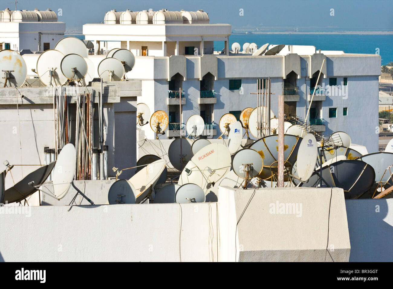 TV Satelite Dishes on a rooftop in Sharjah, UAE Stock Photo Alamy