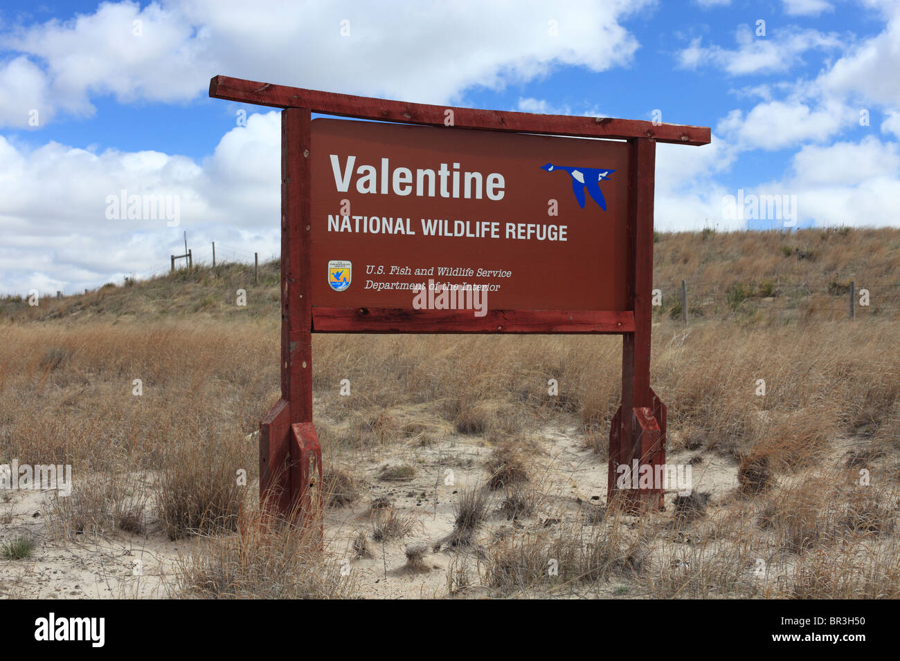 Sign at the entrance to the Valentine National Wildlife Refuge - Nebraska, USA. Stock Photo