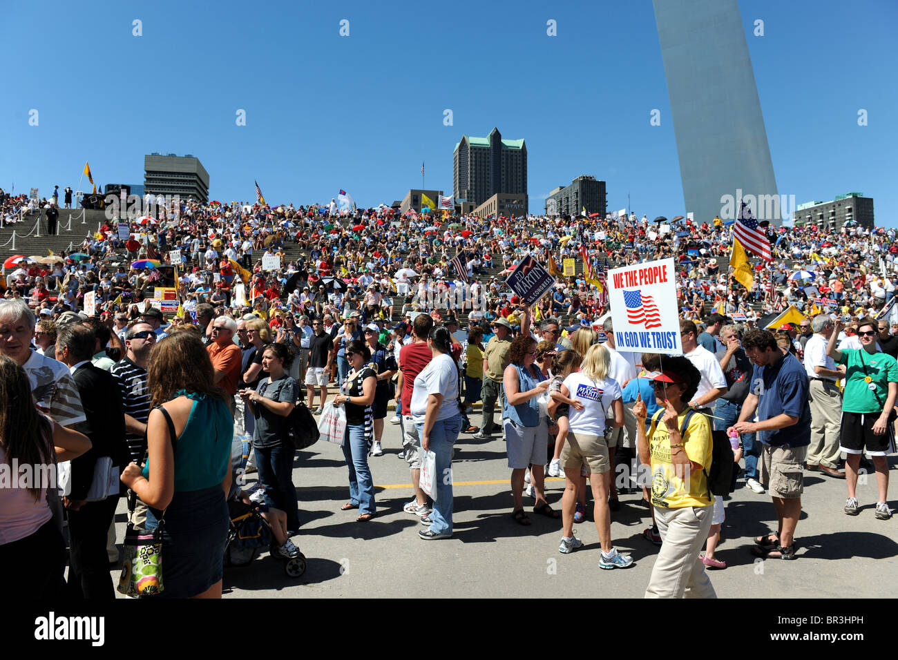 SAINT LOUIS, MISSOURI - SEPTEMBER 12: Rally of the Tea Party in Downtown Saint Louis under the Arch, on September 12, 2010 Stock Photo