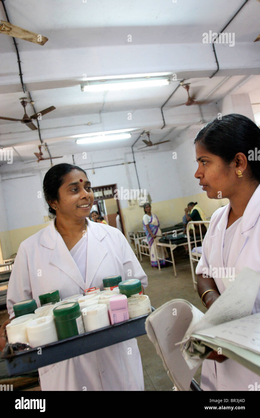 Indian nurses in a government run hospital in Thiruvananthapuram (formerly Trivandrum) in Kerala, India. Stock Photo