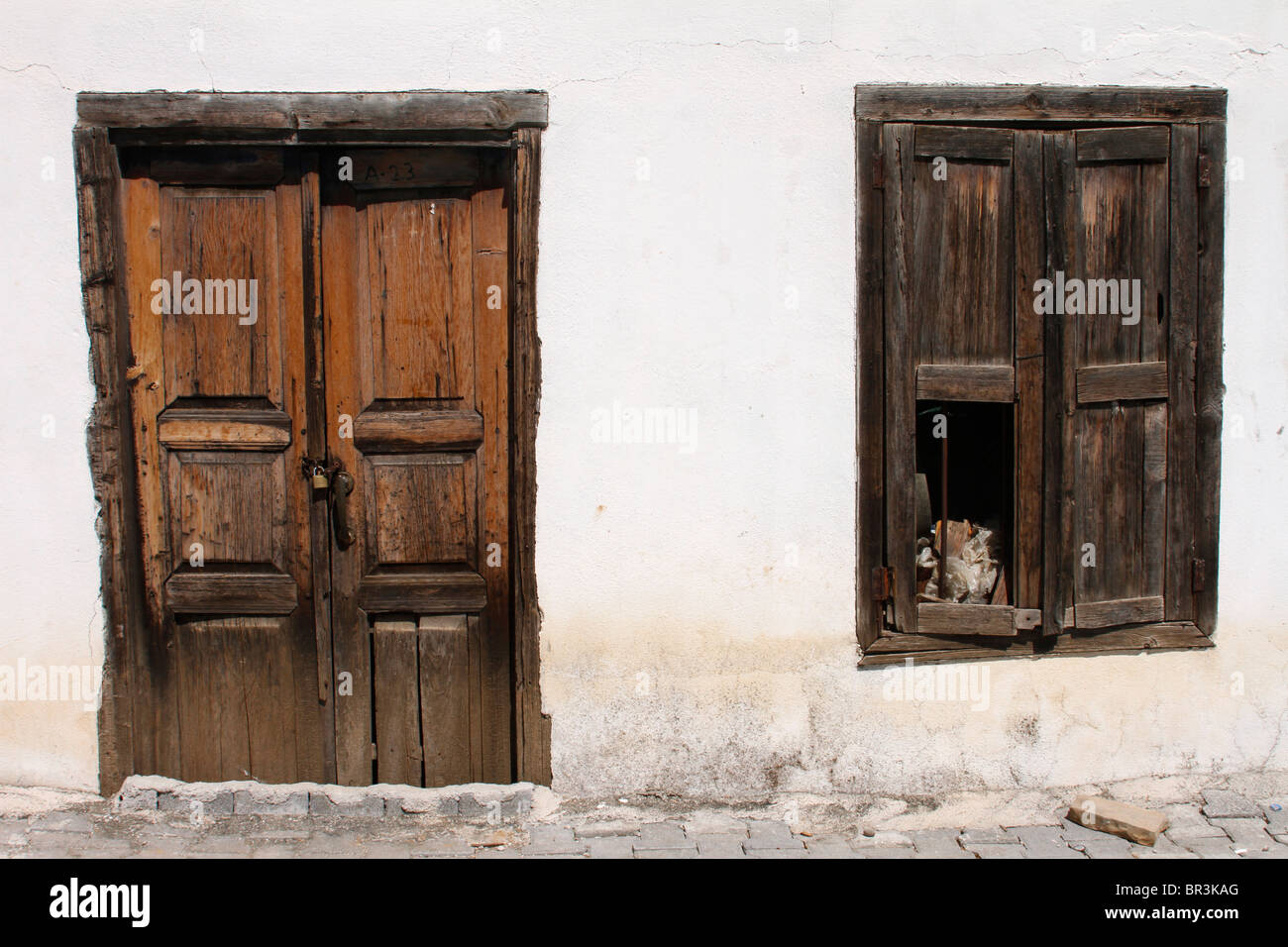 Old wooden door and shutters, Dirgenler, Turkey Stock Photo