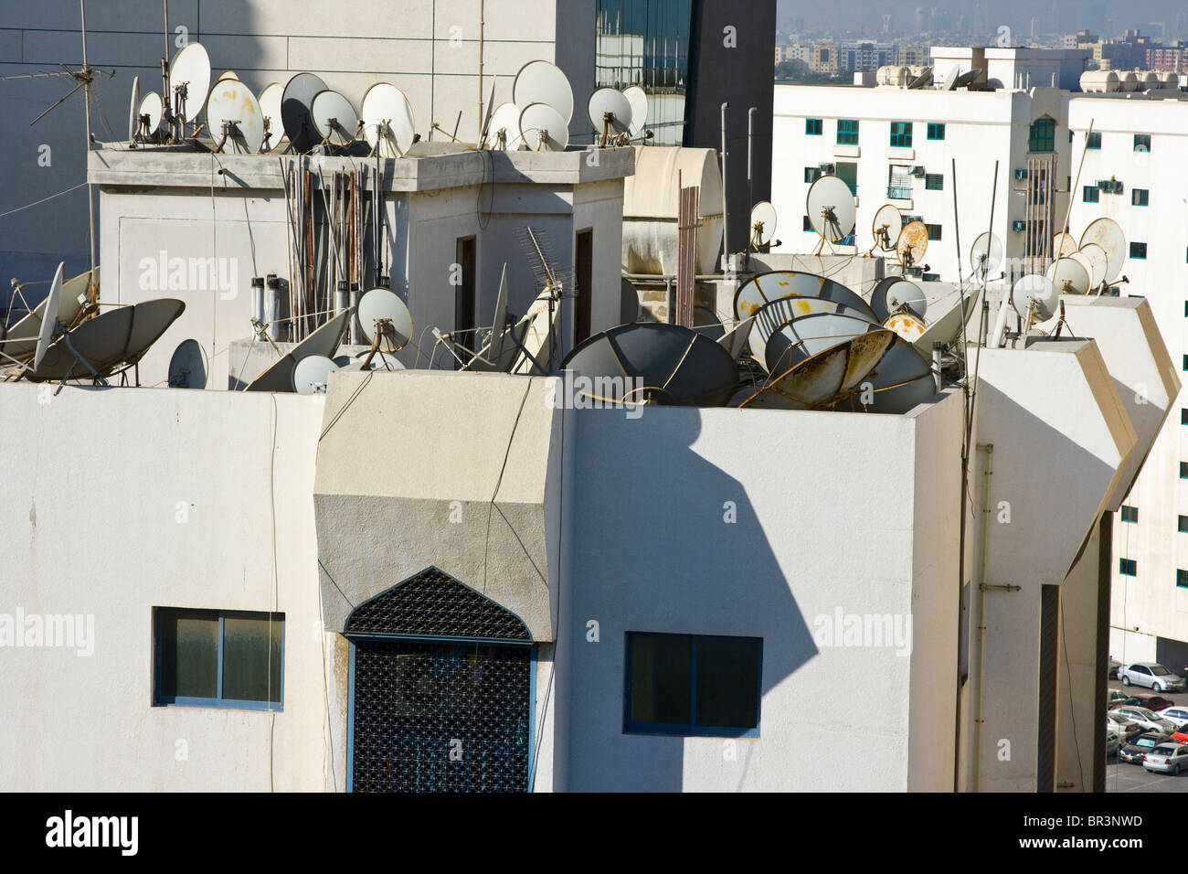 TV Satelite Dishes on a rooftop in Sharjah, UAE Stock Photo Alamy