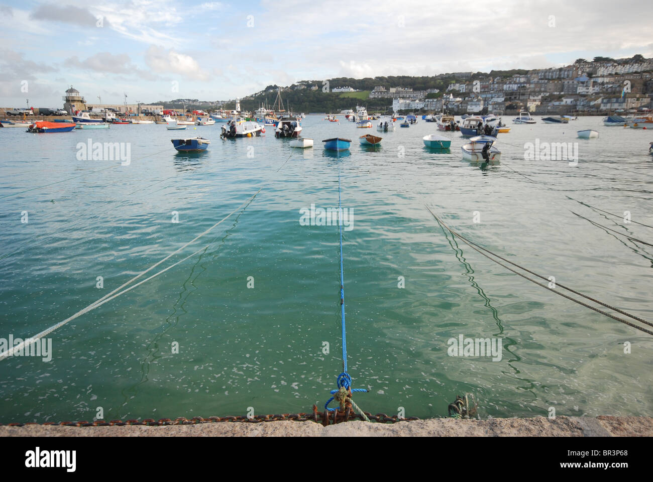 Little Boats in St Ives Harbour in Cornwall, just after the tide came in Stock Photo