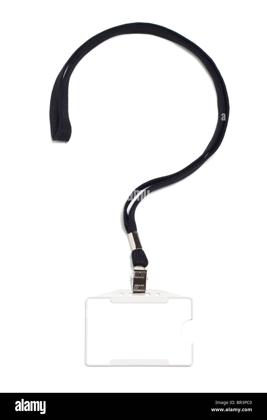 Question mark corporate ID tag with black string Stock Photo