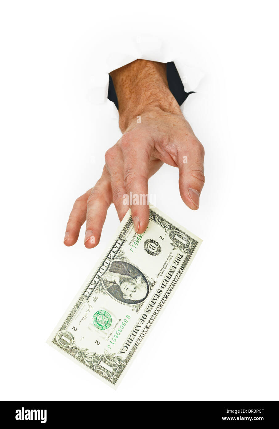 Hand giver money isolated on a white background Stock Photo