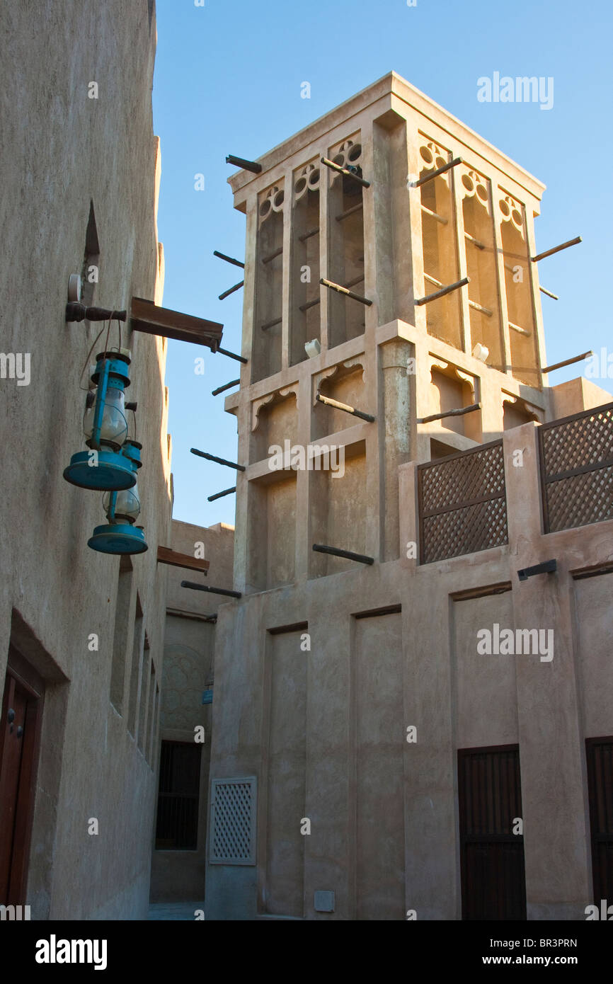 Wind tower in Bastakia district in Dubai, UAE Stock Photo