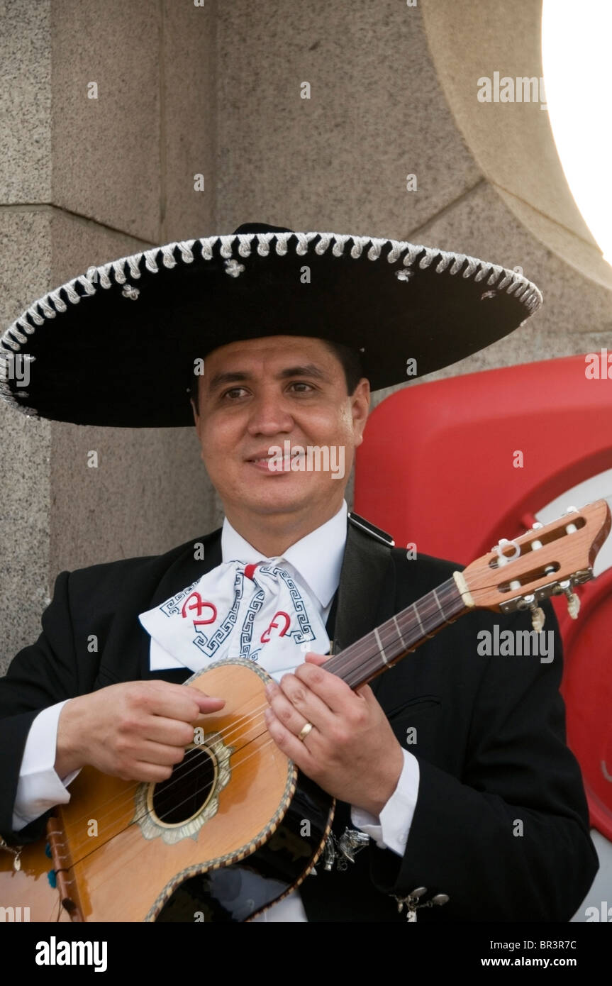 Portrait of Mexican men with guitar band player at Mayor Thames Stock
