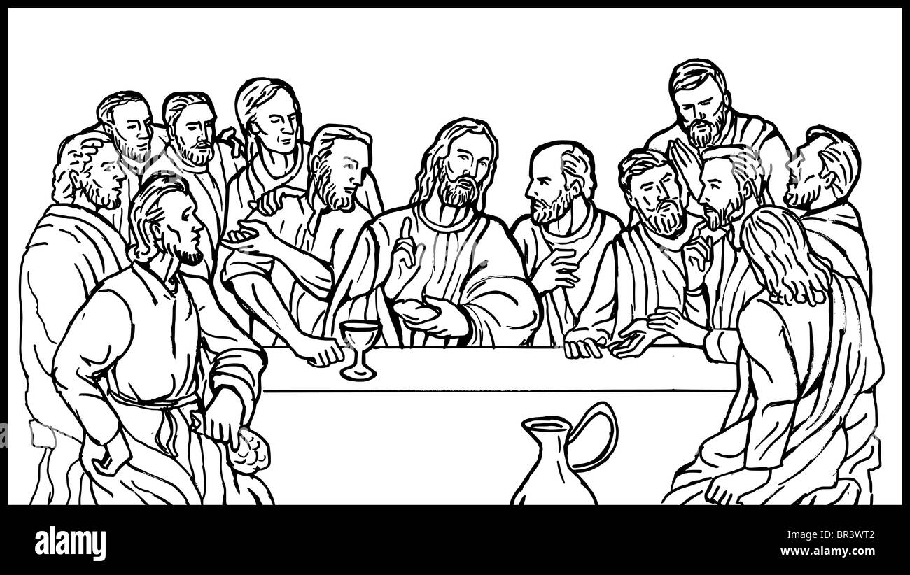 hand drawing sketch illustration of the last supper of Jesus Christ the savior and his disciples Stock Photo