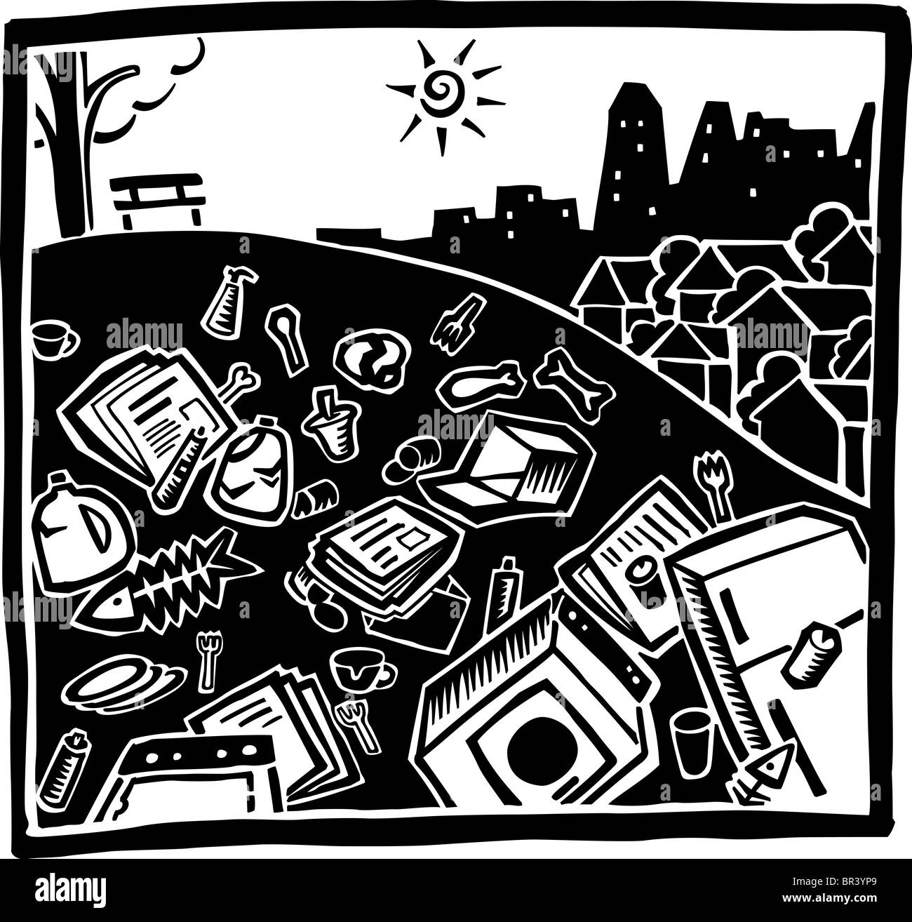 A garbage dump with the city in the background Stock Photo Alamy