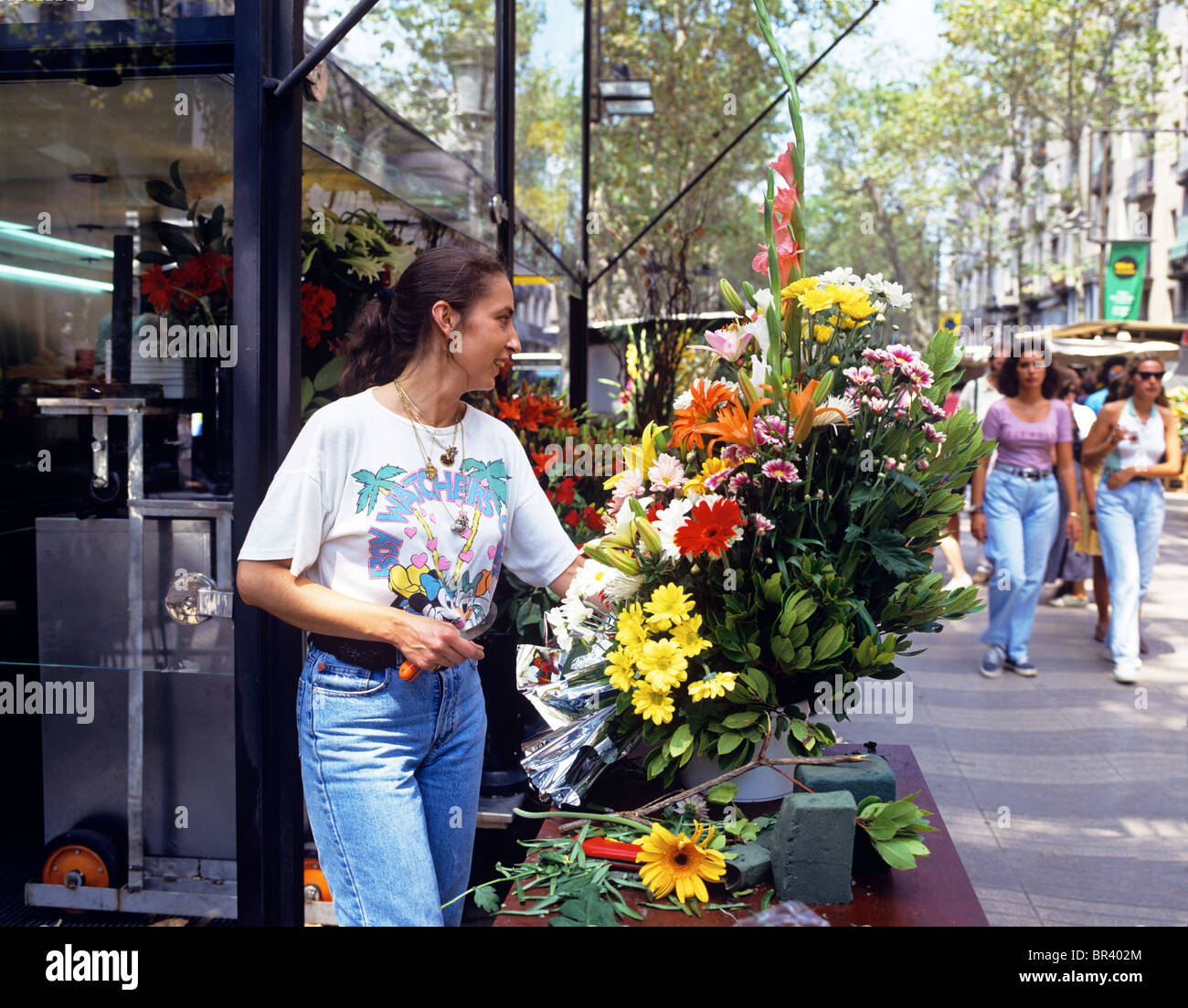 Flower seller on La Rambla, the popular pedestrian mall in Barcelona