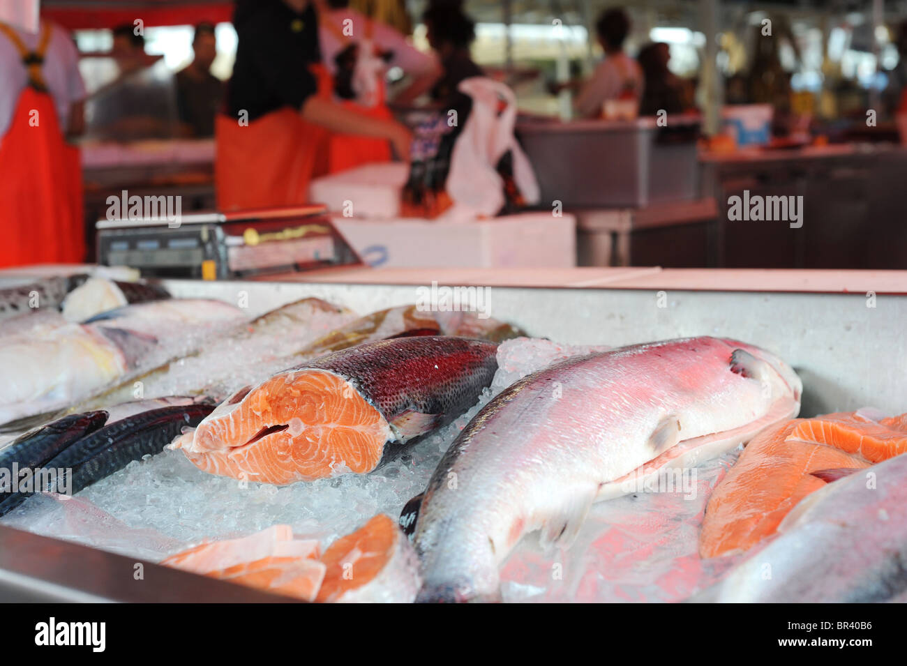 Detailed view of fish displayed at a fish market in Bergen Stock Photo