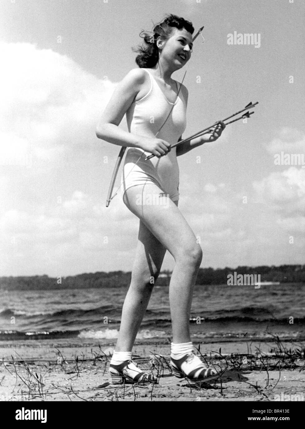 Historical image, female archer, ca. 1940 Stock Photo