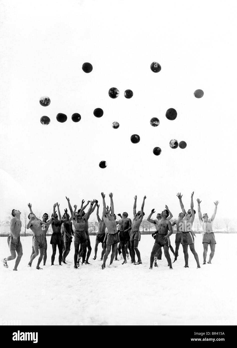 Historical image, group of men throwing balls in the air, ca. 1926 Stock Photo