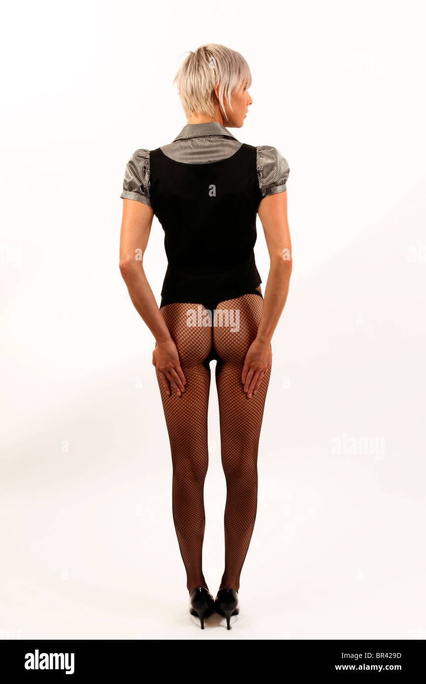 girl woman wearing tights and waistcoat and shirt as part of a